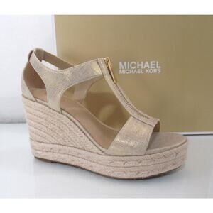 Michael Kors Berkley Mid Platform Wedge Sandals Espadrille Pale Gold Size 7.5